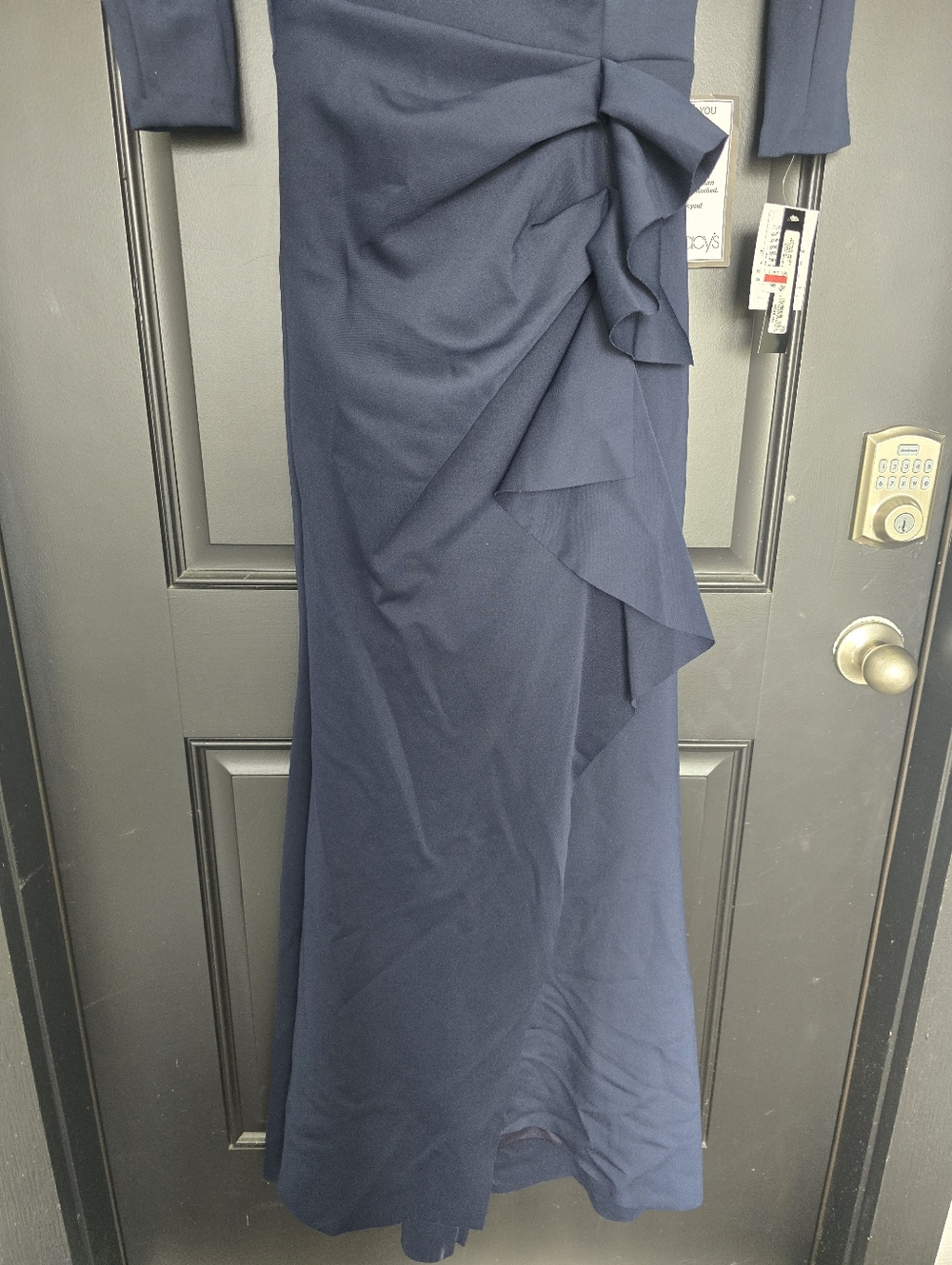 XSCAPE Navy Long Sleeve Wrap Mermaid Evening Dress Size 4 Formal $249 - Picture 6 of 13